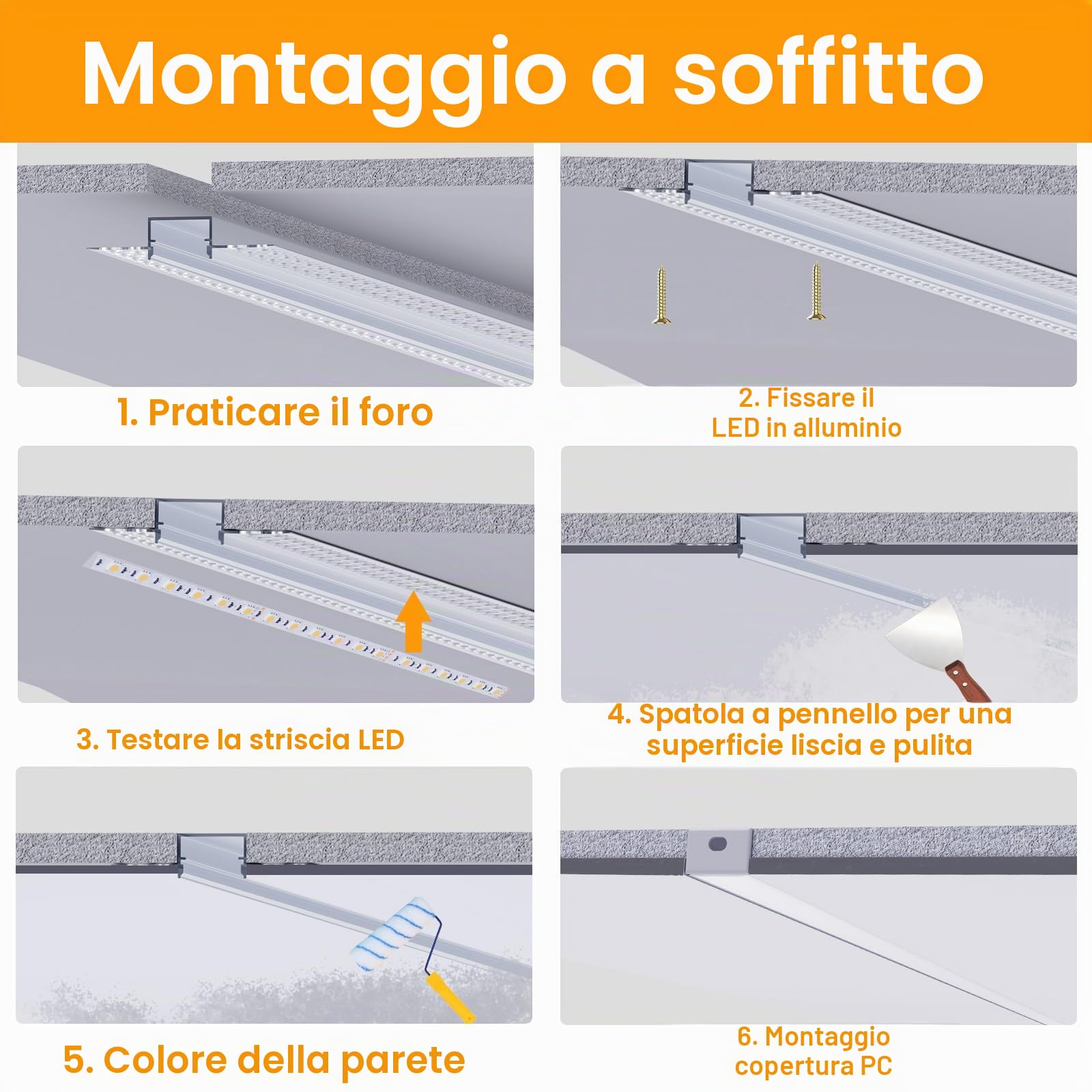 Angdarun LED professionale per strisce 18 mm, 6 confezioni 1 metro profilo LED, alluminio, per pareti soffitti, diffusore strisce Philips Hue