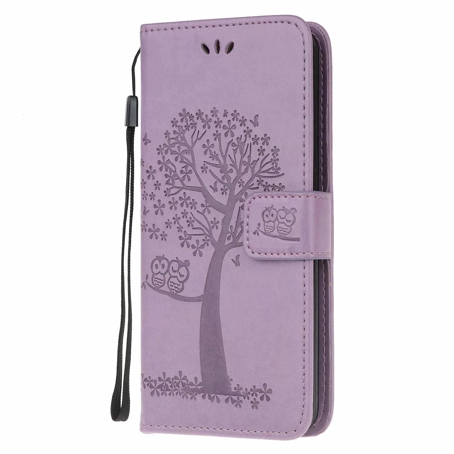 Motorola Moto E20 Case Moto E30 Case Moto E40 Wallet Case Premium PU Leather Flip Phone Cover with Credit Card Slot Viewing Stand Owl Tree Shockproof Case for Motorola Moto E40/E30/E20,Light purple