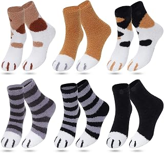 Womens Fuzzy Socks - Plush Slipper Socks Winter Warm Fuzzy Crew Socks Fluffy Cozy Christmas 3D Animal Socks (Cat-claw-6PCS)