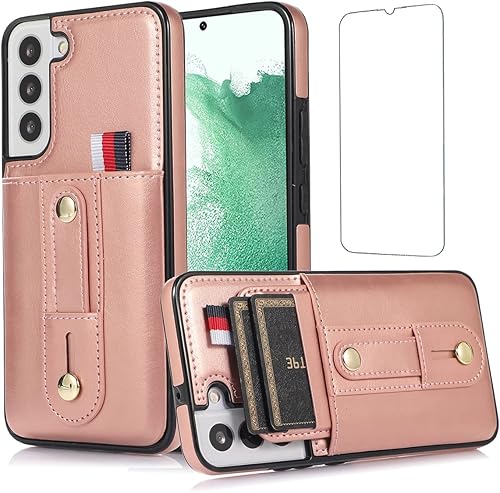 Funda tipo cartera para Galaxy S22 Plus 5G, diseño para Samsung S22+ con protector de pantalla, correa de muñeca ajustable, soporte y ranura para
