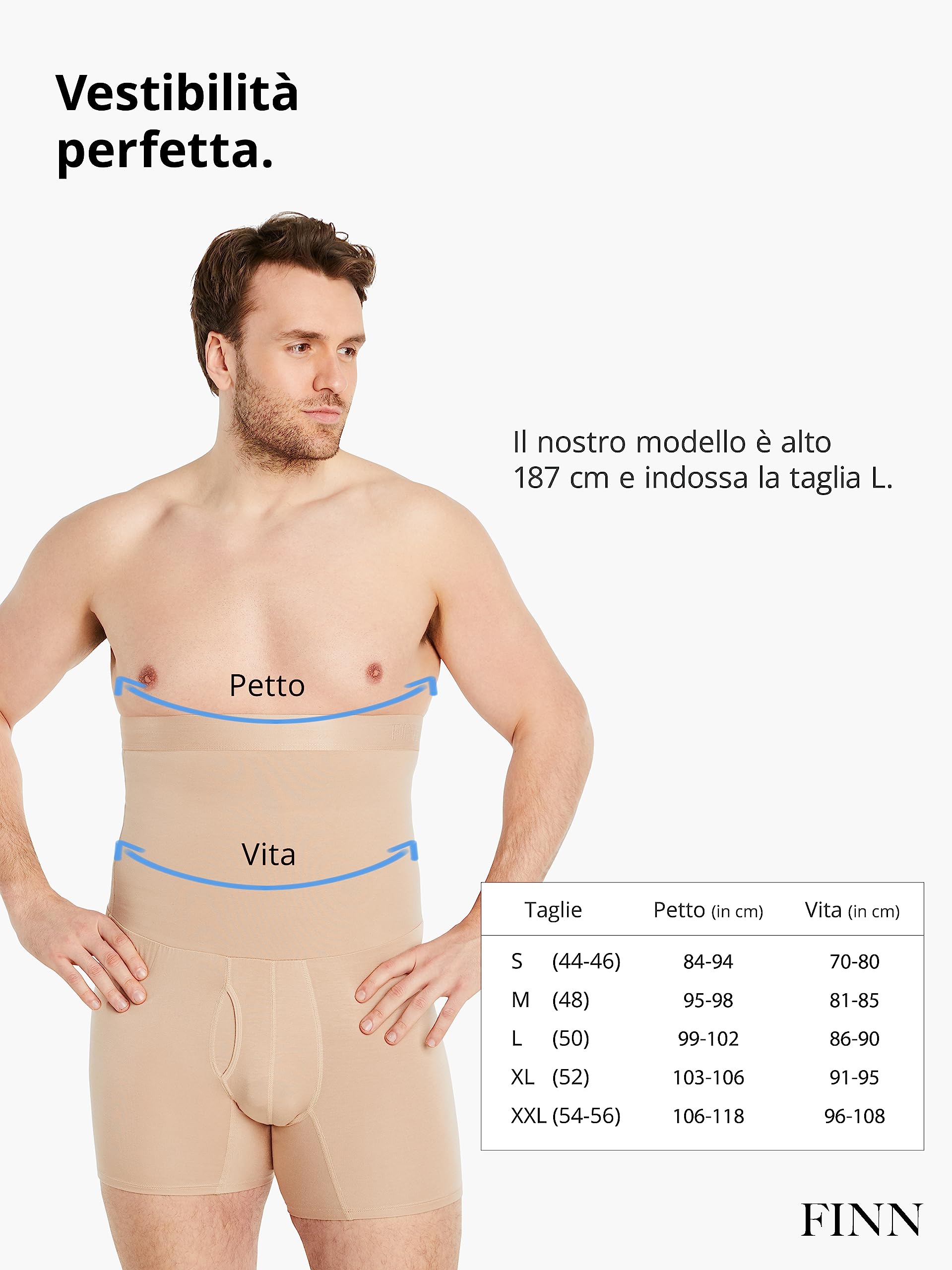 FINN Mutanda Contenitiva per Uomo con Effetto Pancia Piatta - Boxer Modellante a Vita Alta in Cotone - Guaina Contenitiva