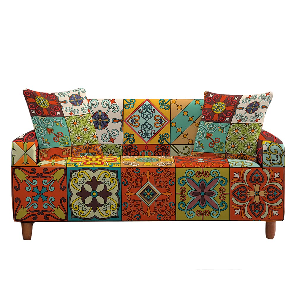 Fansu A Stretch Sof Cover Exotic Bohemi Patchwork Printed Slipcover, Universal Settee Loveseat Couch Cover Home Decor, Soft Removable Washable Pet Furniture Protector (,2 Seater)
