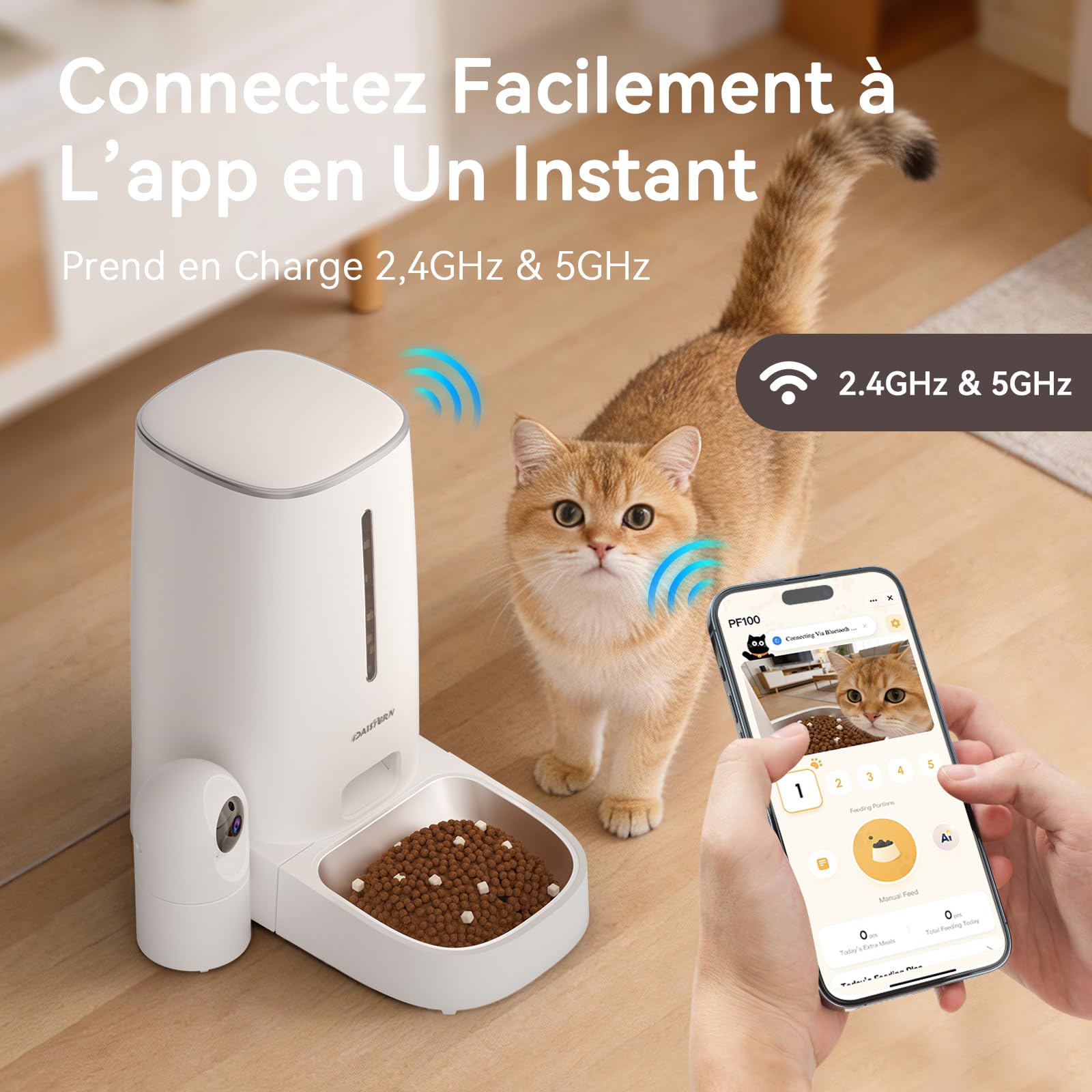 Distributeur Croquettes Chat Automatique 4L avec Caméra HD Amovible, Gamelle Automatique Chien avec Vision Nocturne, 2,4G/5G WiFi Contrôle Via App Tuya, Fonctionnalité IA Améliorée