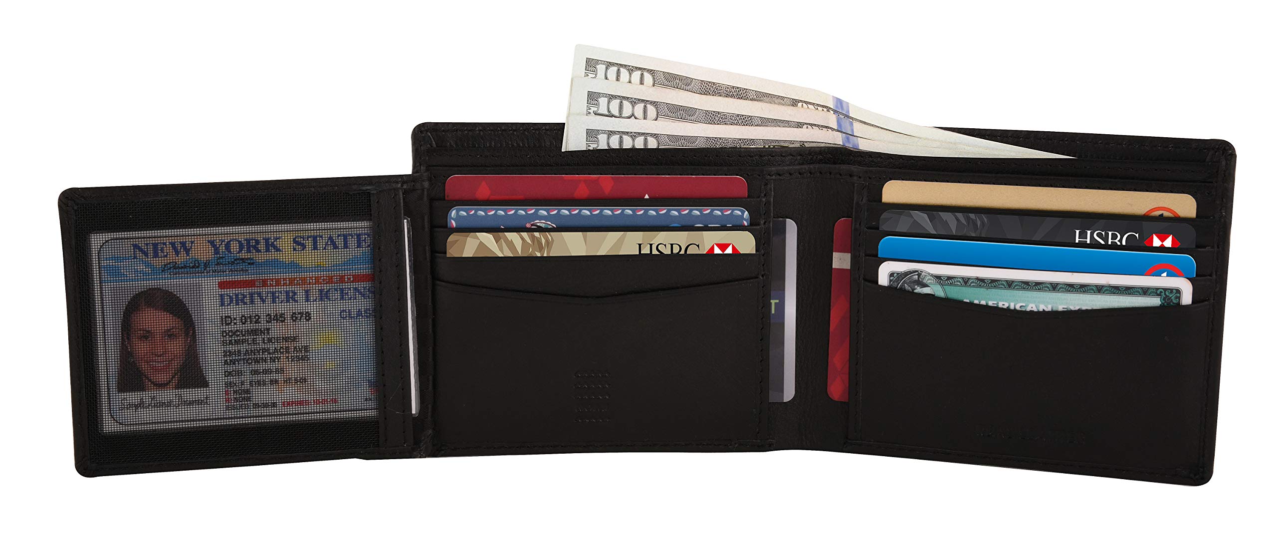 Maison De Noah Nappa Leather Bifold Men's Flap Wallet with External Cardholder RFID Blocking | Leather Inner lining | Slim Design for Front and Back Pocket | Ideal Gift for Men (Black)