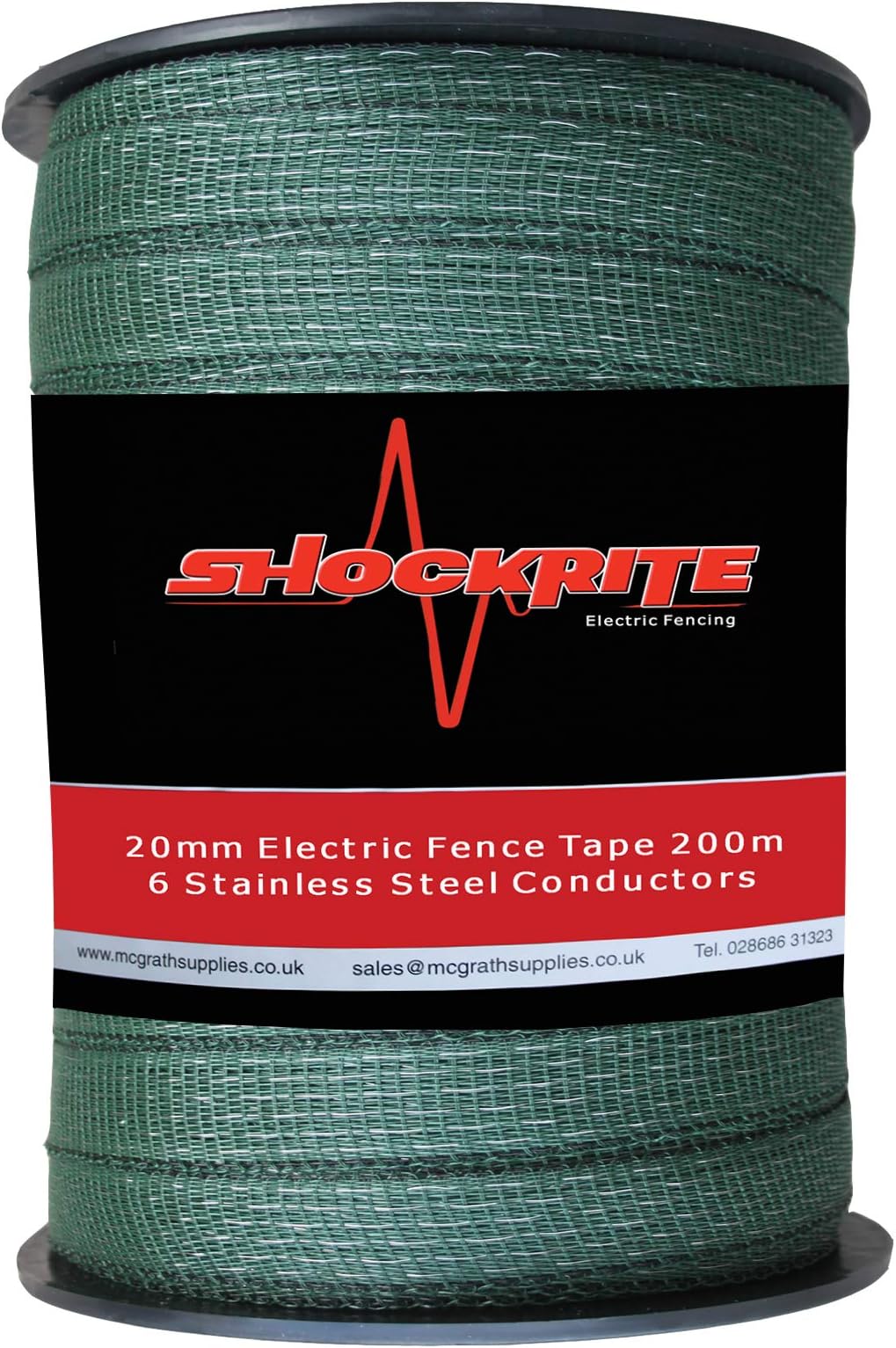 ShockRite 200m x 20mm Electric Fence Fencer Fencing Poly Tape 6 Strand Green Polytape
