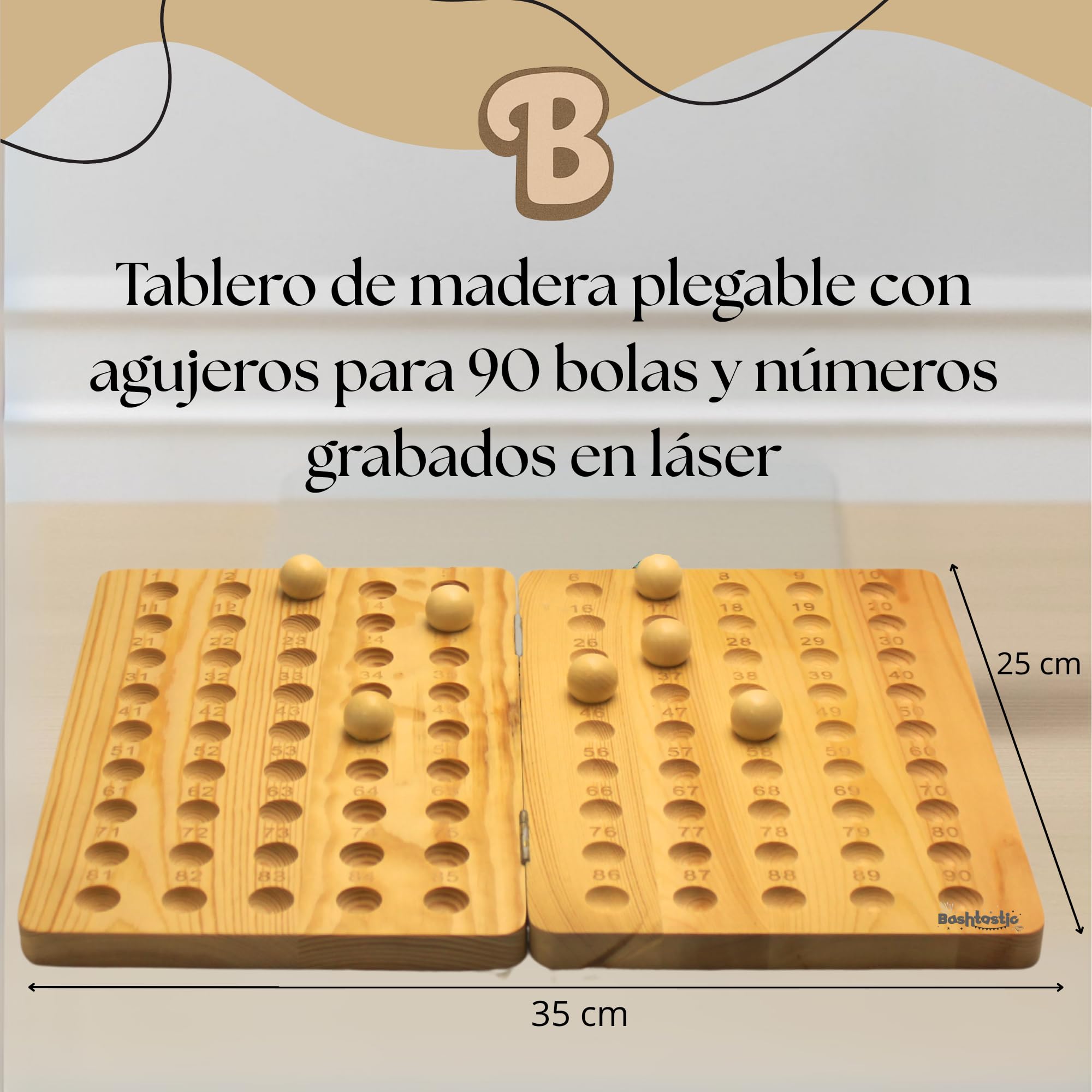 Bingo Juego de Mesa Adulto - Bingo con 102 Cartones Bingo Troquelados para Toda la Familia | 90 Bolas y Tablero de Madera con números Grabados en Laser y Bombo Metálico.