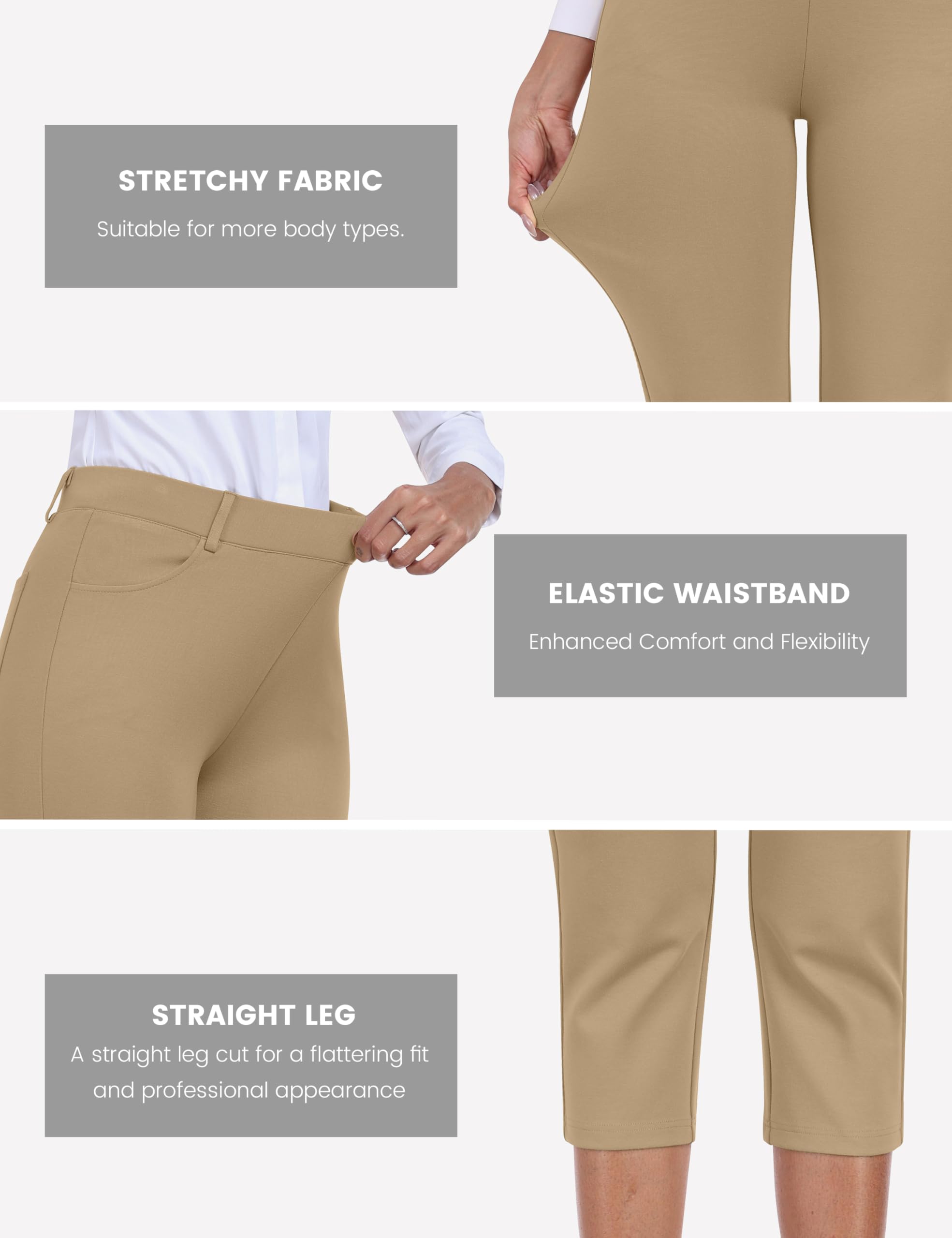 Pantalones de Capri para Mujer Cintura Alta Oficina Trabajo Negocios Casual Yoga Leggings Verano Pantalones con Bolsillos