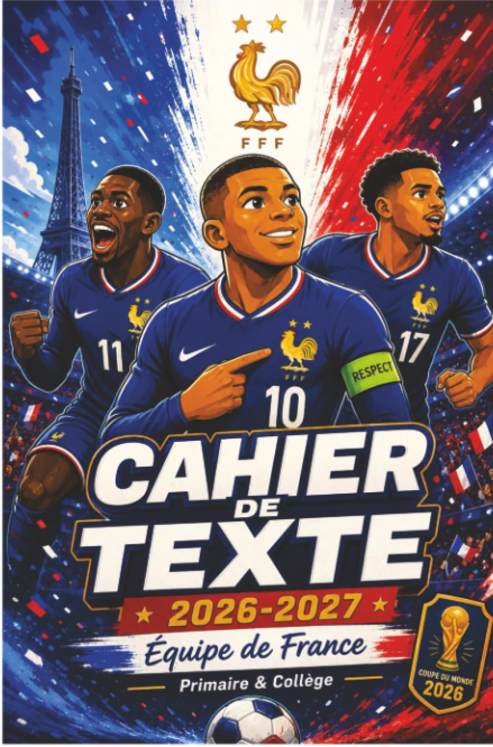 Cahier de Texte Football France 2026-2027: Carnet de devoirs et planning agenda scolaire pour élèves – pour primaire et collège – Année scolaire 2026-2027
