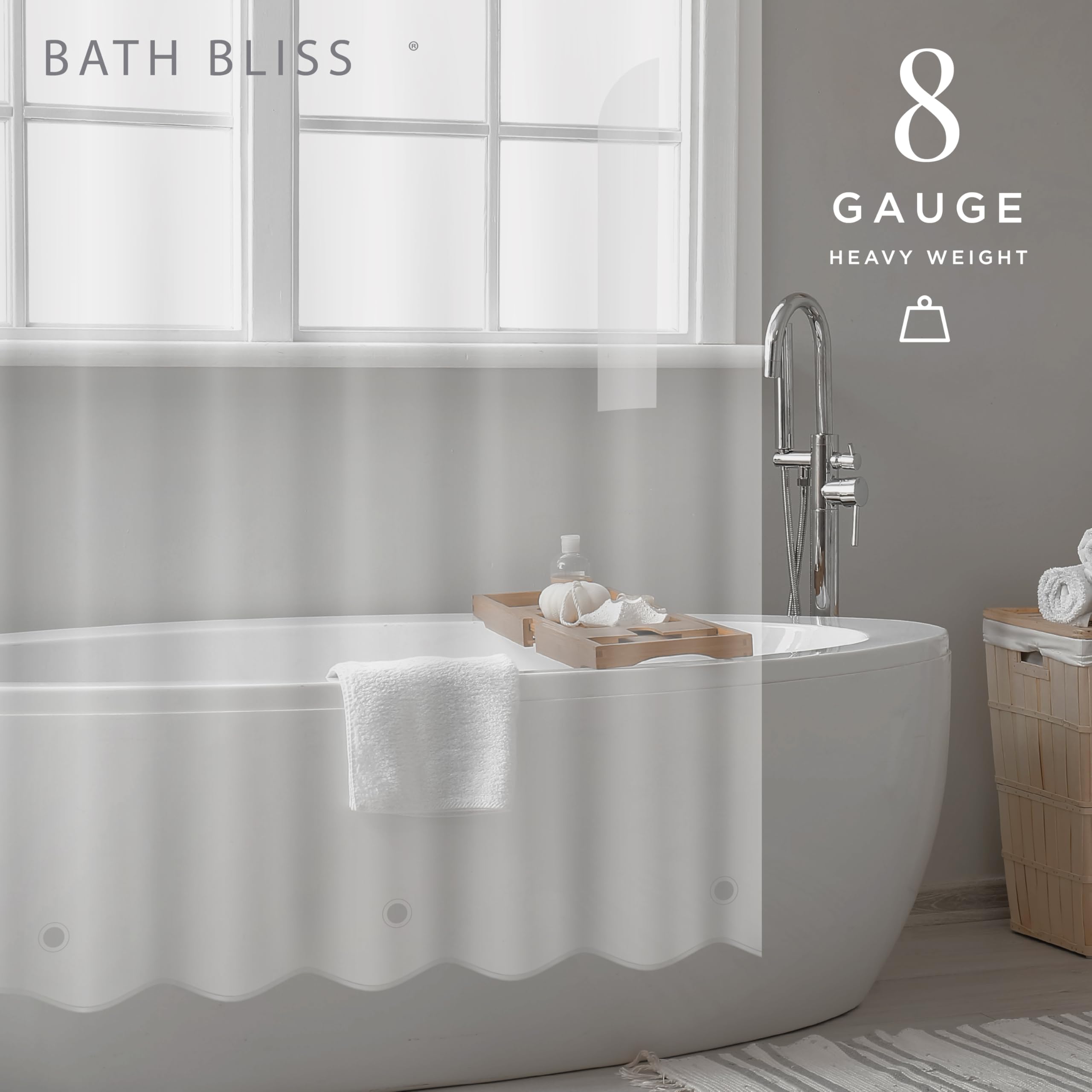 Bath Bliss Forro de Cortina de Ducha Premium para Hotel, 12 Ojales de Metal, Resistente al Moho, 3 dobladillos magnéticos, x 182,88 cm, Transparente