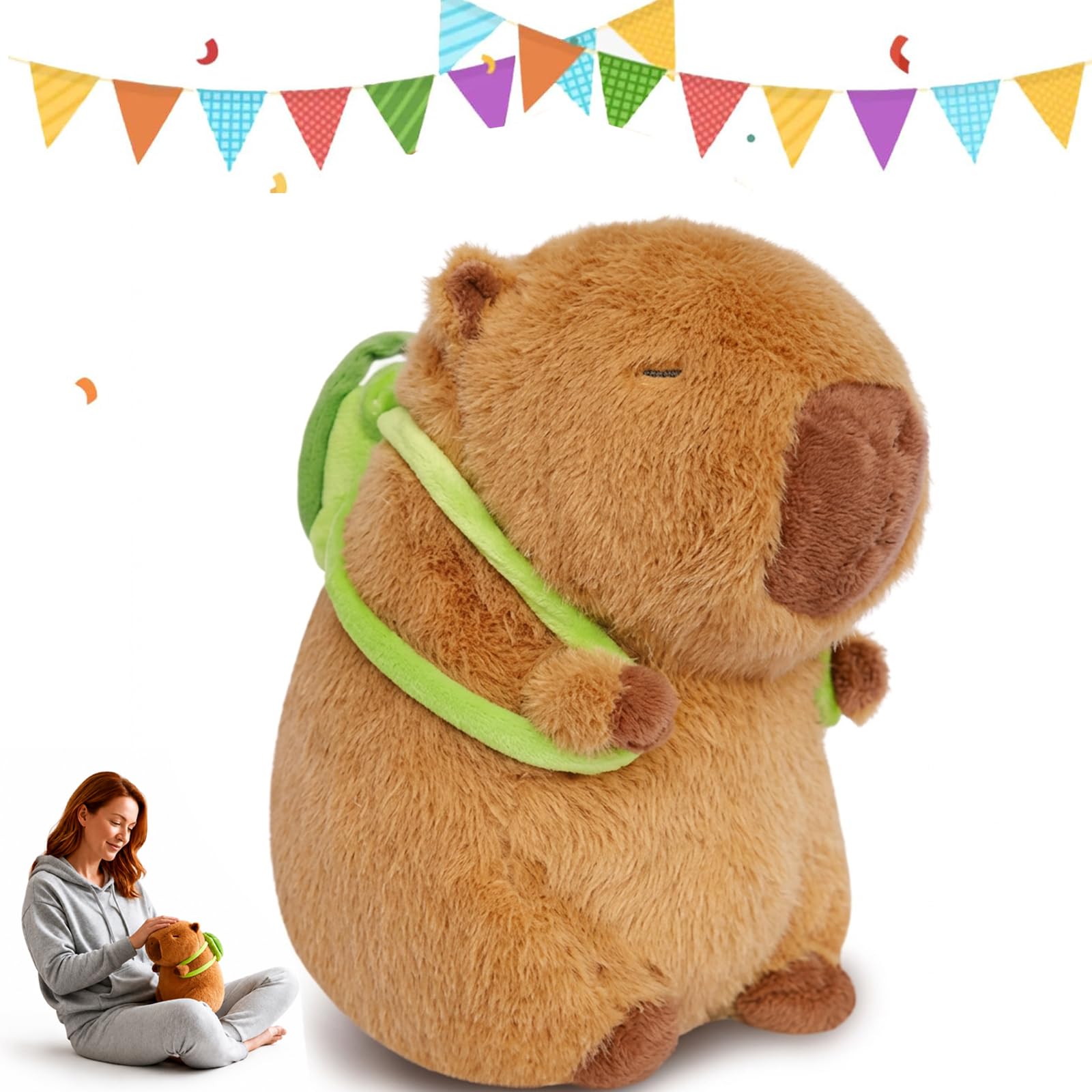 Capybara Plush Toy, Cartoon Capybara Stuffed Animal Plush Cute Capybaras Doll with Turtle Pillow Brown Guinea Pig Toys, Turtle Backpack Stuffed Animal Plushie Soft Gift for Children Boys Girls(23cm)