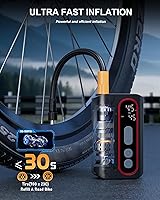 Vista 2 de Mini bomba eléctrica para bicicleta, 4 veces más rápida, bomba de neumáticos de bicicleta de 160 PSI con parada automática de calibre, bomba