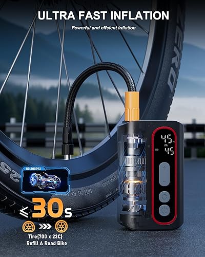 Miniatura 2 de Mini bomba eléctrica para bicicleta, 4 veces más rápida, bomba de neumáticos de bicicleta de 160 PSI con parada automática de calibre, bomba de