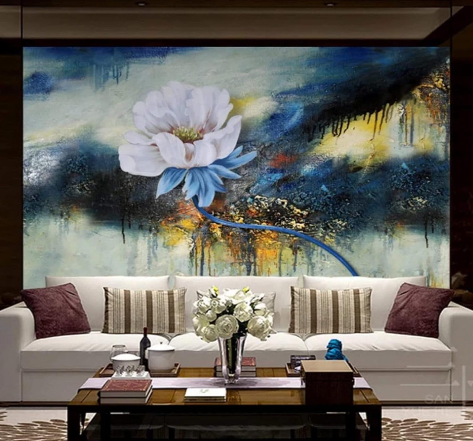 XLMING Vintage Abstract Peony Art Unique 3D Wallpaper Luxury Home Dining Decor Paste Sofa Living Room The Wall for Bedroom Mural-150cm×105cm