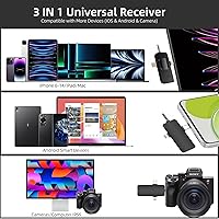 Vista 5 de Micrófono inalámbrico Lavalier 2 PC, micrófono de solapa para iPhone Android cámara Plug-Play, micrófono profesional de grabación de reducción