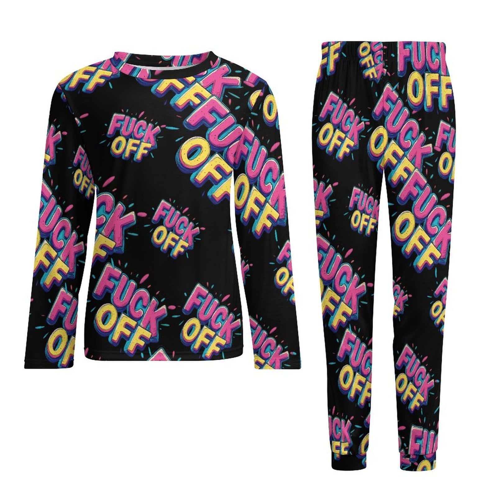 Fck Off - Conjunto de pijama para hombre, cuello redondo, 2 piezas, manga larga, suave, transpirable para todas las estaciones