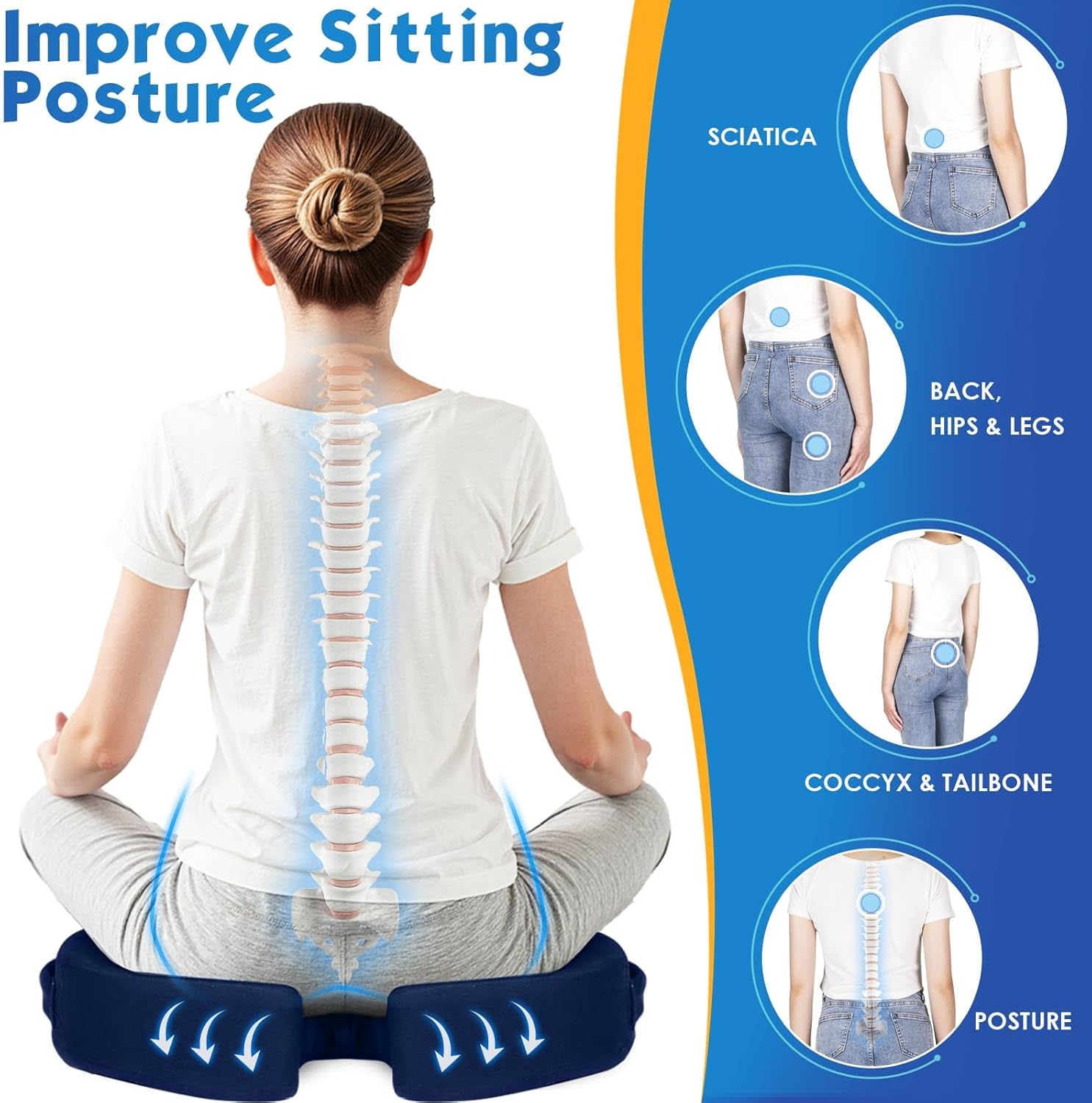 TushGuard Seat Cushion for Office Chair Memory Foam Non-Slip Desk Seat Cushion Back, Coccyx, Sciatica, Tailbone Pain Relief Butt Pillow for Office Chair, Car, Wheelchair, Blue - Image 6