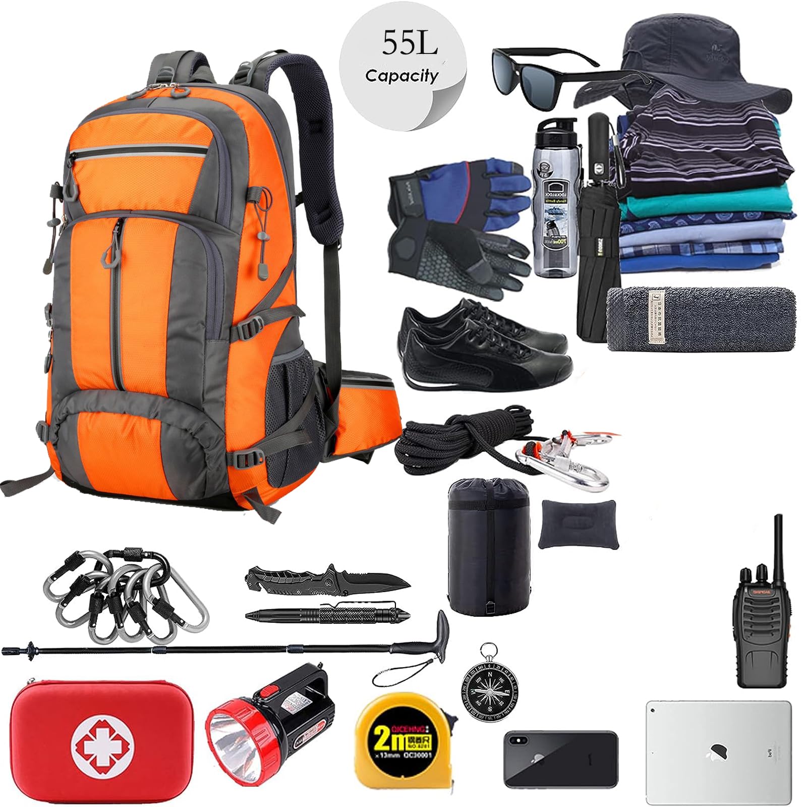 Plecak kempingowy 50 l, lekki nylonowy plecak trekkingowy dla mężczyzn i kobiet, duża pojemność, sporty na świeżym powietrzu, alpinizm, podróżny, wodoodporny plecak