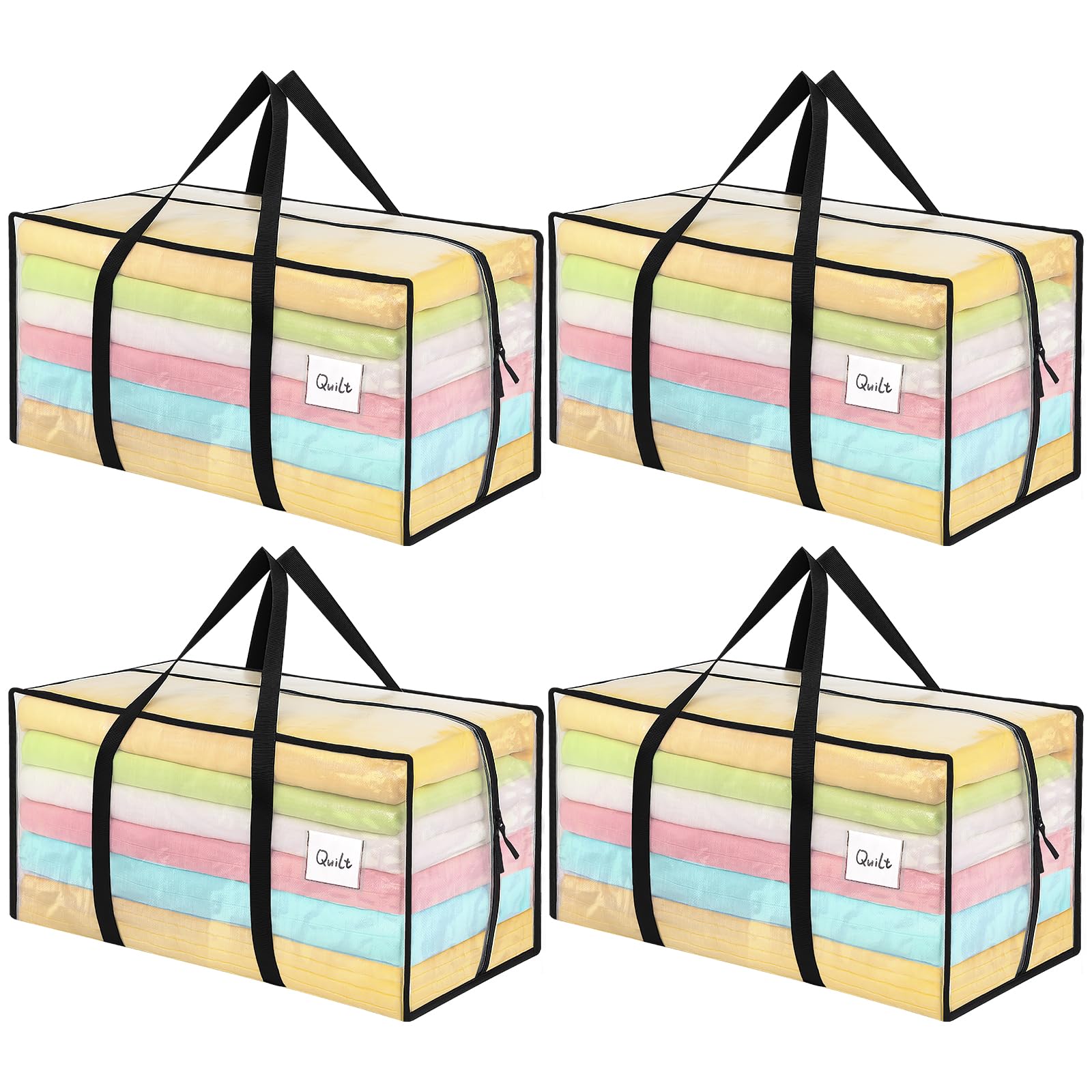 Dntorx 4 Pack 90L Moving Bags, Heavy Duty Moving Totes, Clear Waterproof Storage Bag with Tag Window