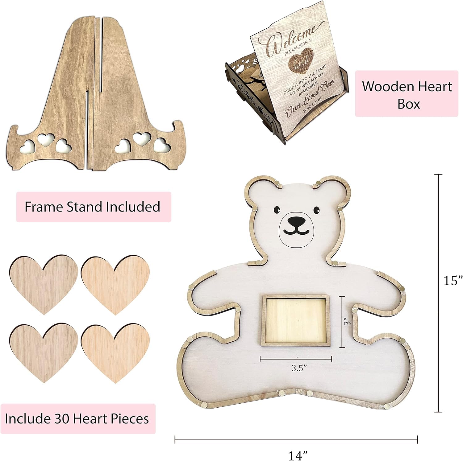 Alternativen zum Gästebuch Babyparty Babyparty-Dekorationen, Babyparty-Dekorationen, Teddybär-Tischdekoration, Ultraschall-Fotorahmen für Babyparty (Weiß)