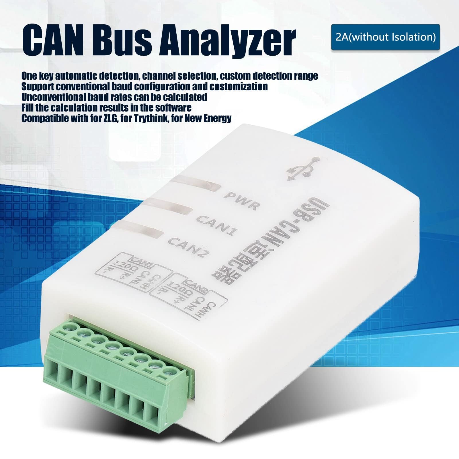Analizador de Bus CAN Adaptador USB de 2 Canales con Cable USB Herramienta de Desarrollo CAN para el Software ZLG Trythink New Energy(2A)