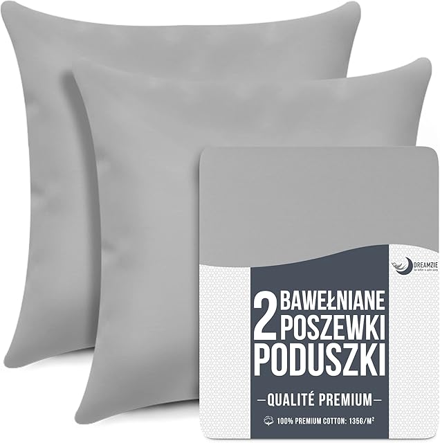 Dreamzie Poszewki na poduszki 65 x 65 cm, kolor szary, 100% bawełna, dżersej, na podwójne łóżko, odporne i hipoalergiczne, zestaw 2 szt.