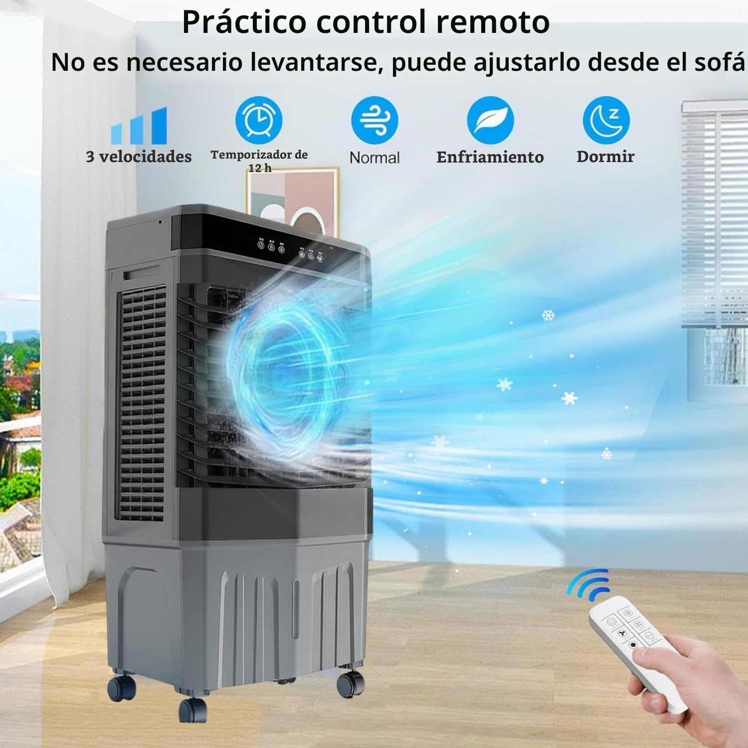 Aire Acondicionado portátil sin Tubo Exterior climatizador evaporativo Industrial Enfriador de Aire 3 Velocidades, 12H Temporizador, para Sala de Estar, oficinas, Exteriores, Salones de Banquetes
