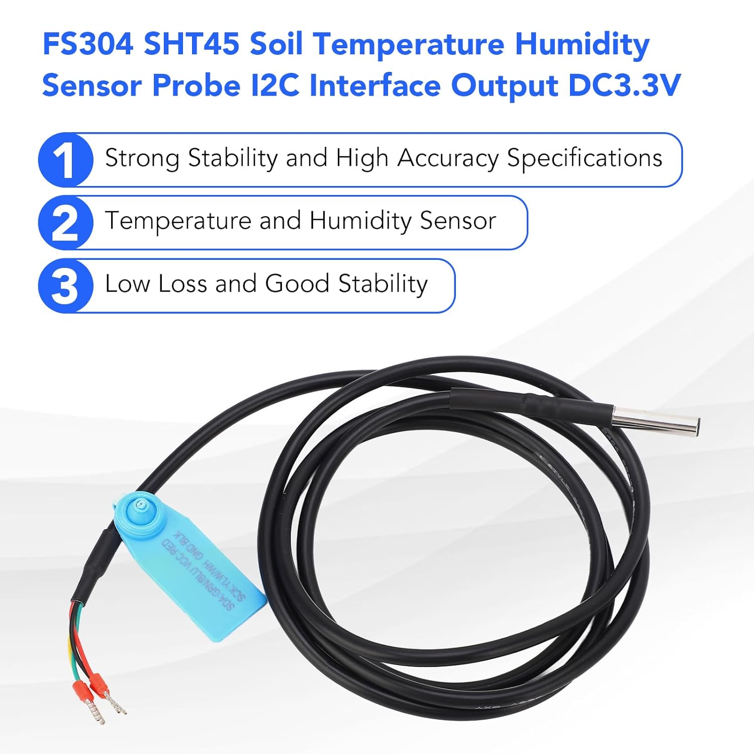 Soil Temperature Humidity Sensor Probe I2C Interface DC3.3V 304 Stainless Steel IP67 Waterproof for Arduino Garden Greenhouse Farm