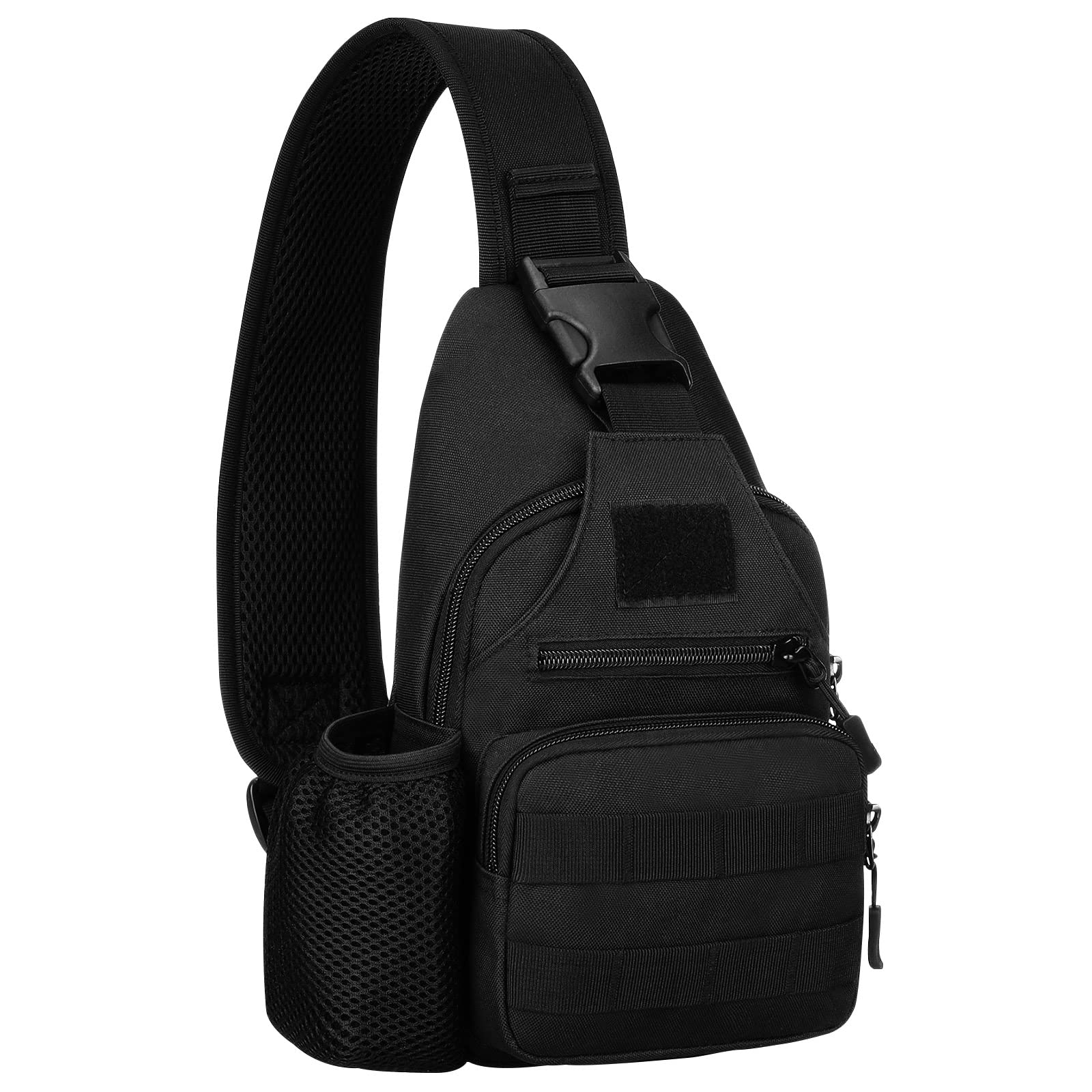 Sac à Bandoulière Tactique Militaire Résistant à l'Eau Sac à Dos Sling MOLLE pour Hommes avec une Bretelle Sac Quotidien avec Porte-Bouteille d'Eau (#01-Noir)