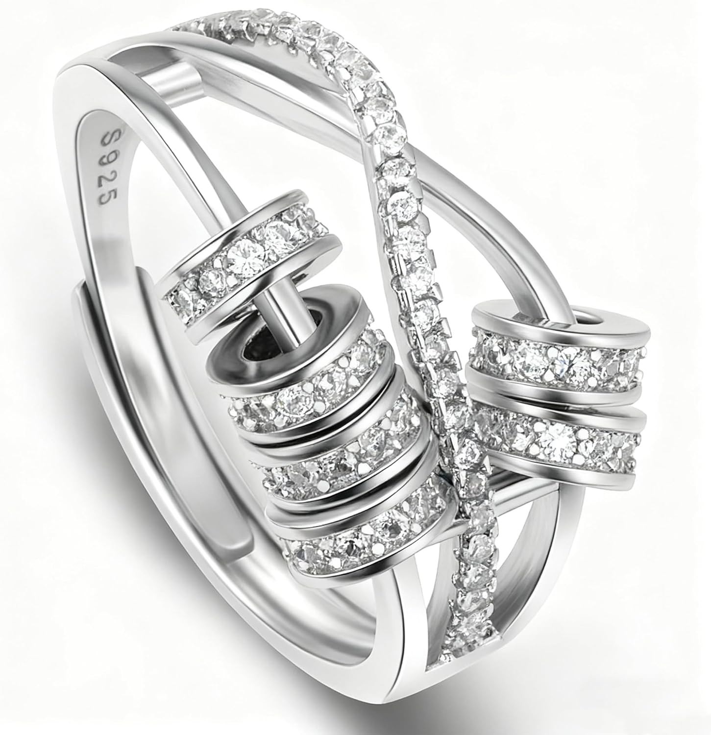 Just Breathe Anxiety Relief Spinner Ring, Sterling Silver, Adjustable Size 6-10, Wide Band - Image 5