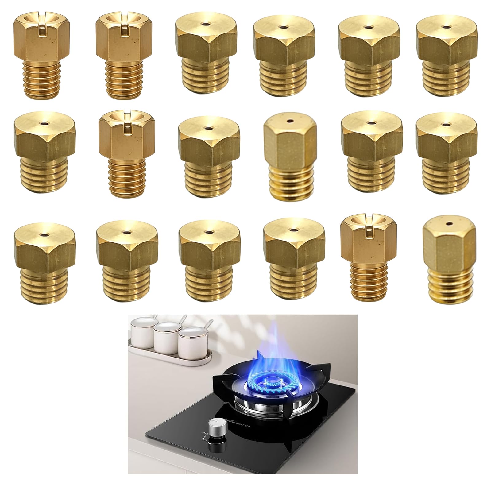 18 Piezas Inyectores Cocina Gas Butano, Universales Conjunto Inyector Quemador Para GLP Para Gaseera, Cocina Y Placa Inyectores Cocina Gas Butano, Kit de Conversión de Gas de Ciudad a Butano