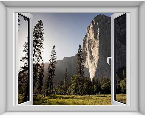 Miniatura 10 de Pegatinas de paisaje de montaña rocosa para Pared de Cuarto, plantillas de pared de ventanas antiguas para despegar y pegar, decoración de pared de