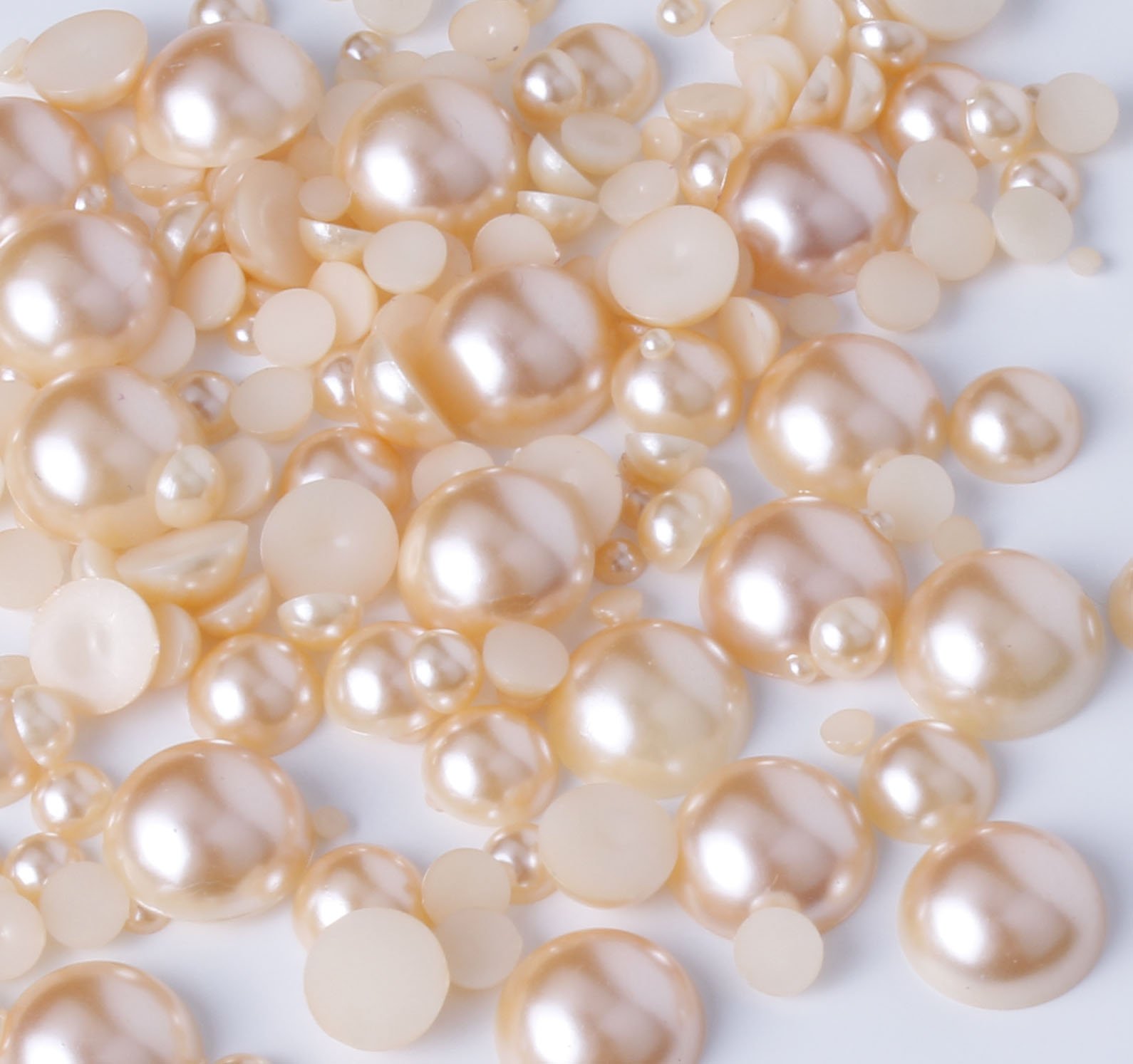 Bad Ass Beauty Champagne 15G Mixed Colours Size Flat Back Pearls Cabochons Decoden 2Mm - 12Mm Bling (Champagne)