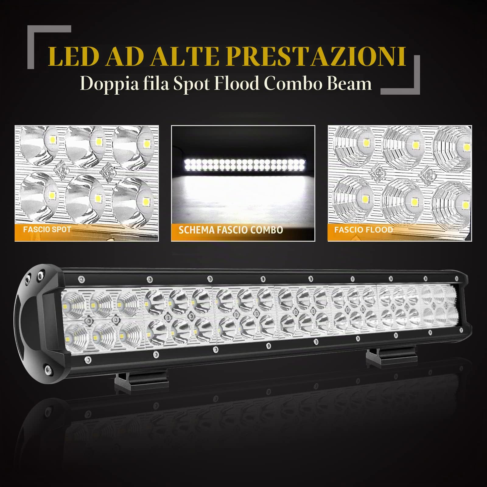 RIGIDON Barra LED Fuoristrada 59cm 144W con Piastra di Supporto y Cablaggio | 23 Pollici Staffa Targa Bull Bar Paraurti Anteriore per Auto Offroad Camion SUV UTE 4x4 Veicoli, 6000K Faretti Fendinebbia