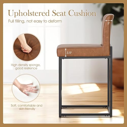 Miniatura 31 de Sophia & William Juego de 2 taburetes de bar marrones, taburetes de bar de 24 pulgadas de altura de mostrador para isla de cocina, taburetes de bar
