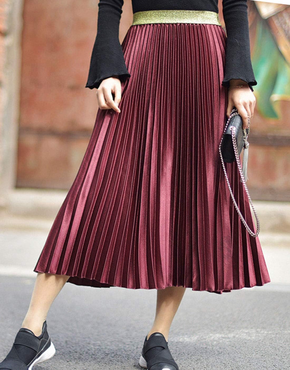 CHARTOU Womens Elastic-Waist Accordion Pleated Metallic Long Party Skirt - Image 2