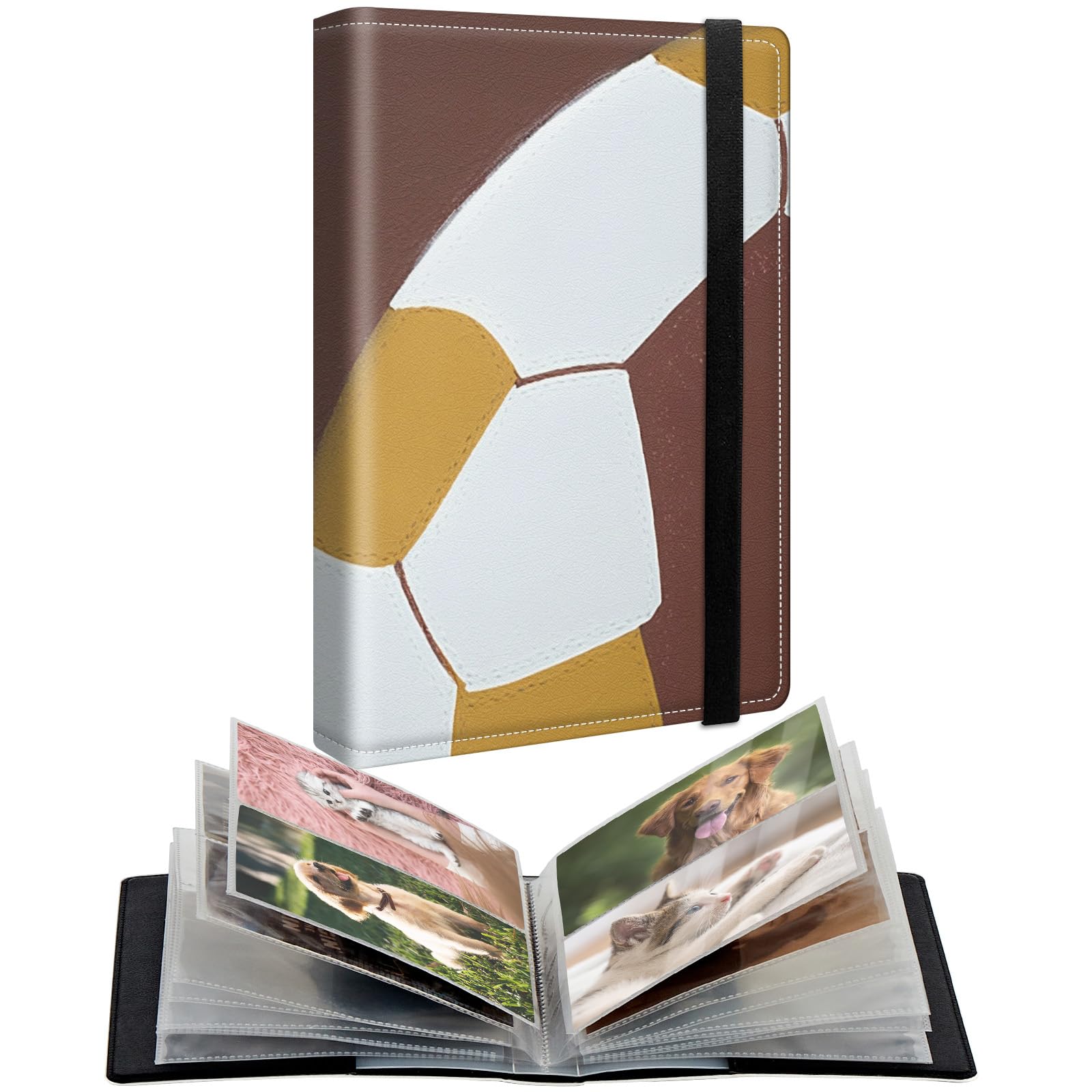 CGFGHHUY Small Photo Album 3.5x5 inch PU Leather Cover Photo Albums with 80 Photos Transparent Inner Pockets and Elastic Band Design Cute Photo Albums for Family Anniversary Wedding - Football
