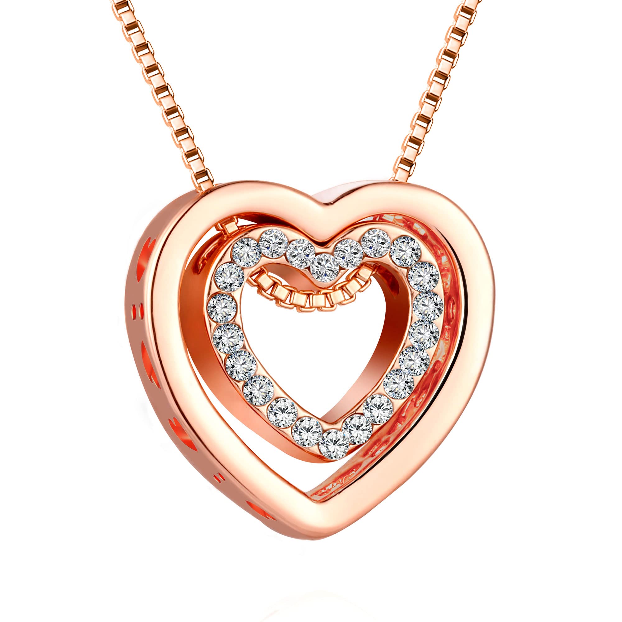 murtoo Moon Love Women's Necklace Heart Pendant Silver Rose Gold Zirconia I Love You Jewelry Gift Box Moon Necklace for Women Girls