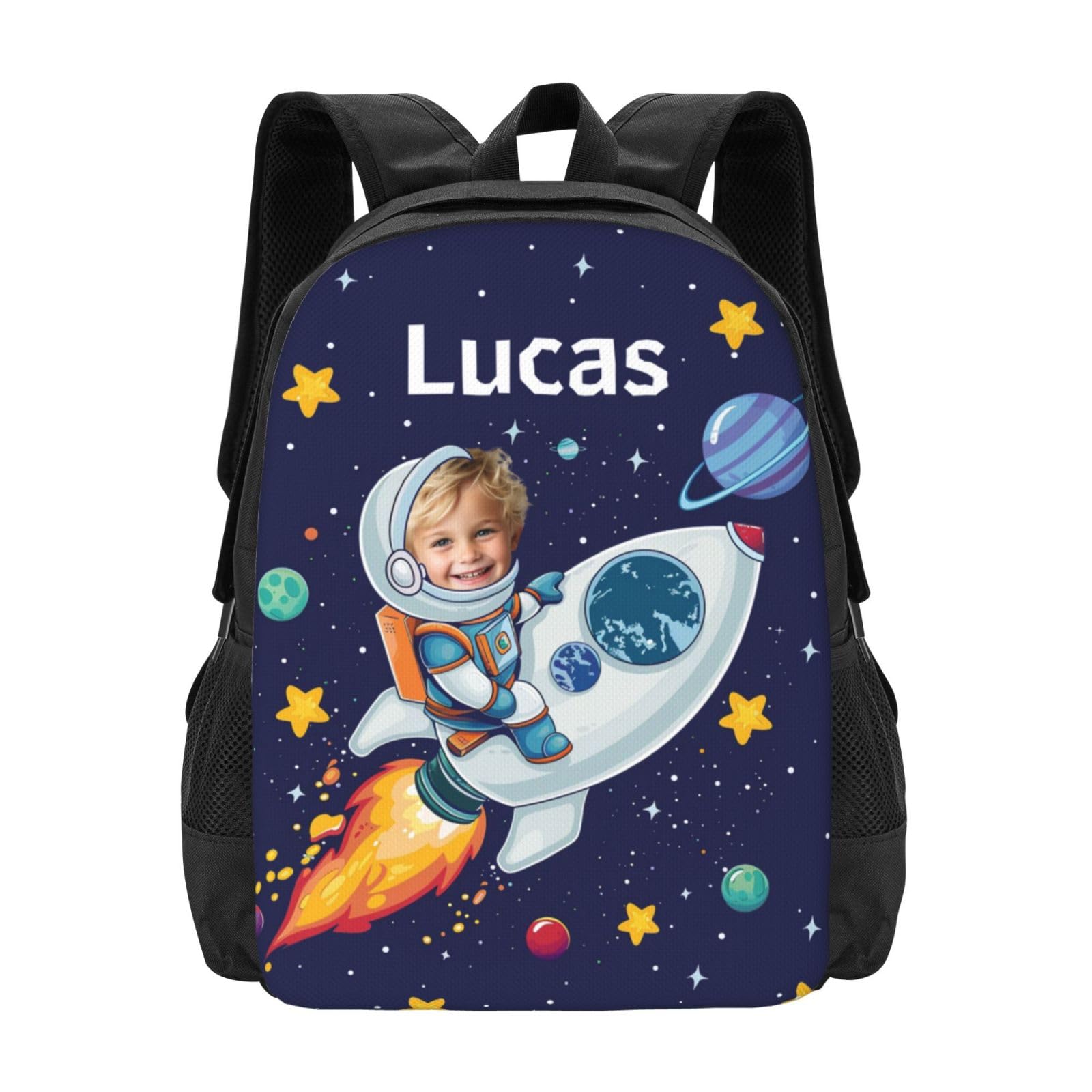Blinshir Custom Astronaut Backpack, Personalized Backpack with Name Photo, Customized Large Capacity Casual Cute Backpack for Hiking Camping Picnic
