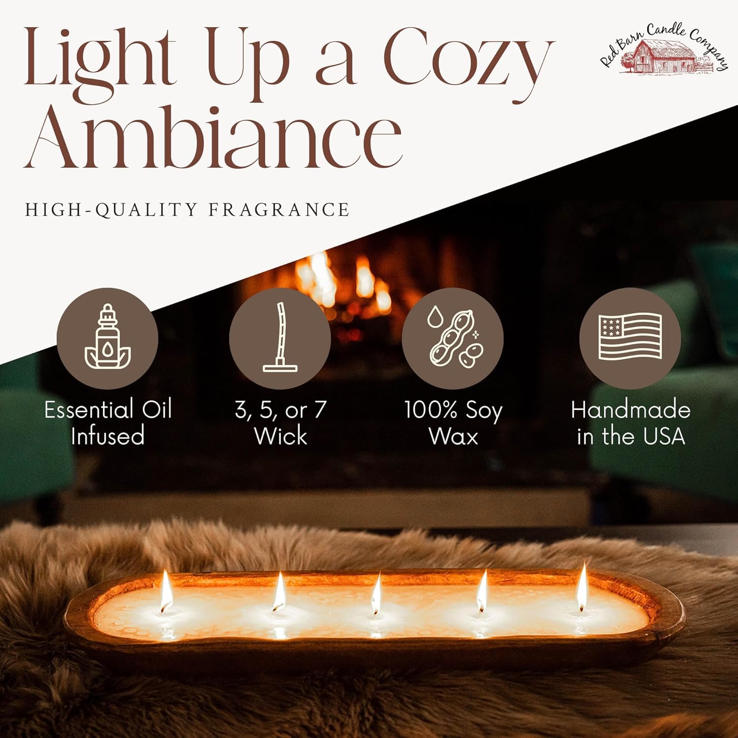 Red Barn Candle Company Holz-Teigschalenkerzen, 100 % natürliches Sojawachs und ätherisches Öl, geruchsbeseitigend, haustiersicher, Duftkerze für Männer und Frauen (7-Docht, Baumwollblüte)