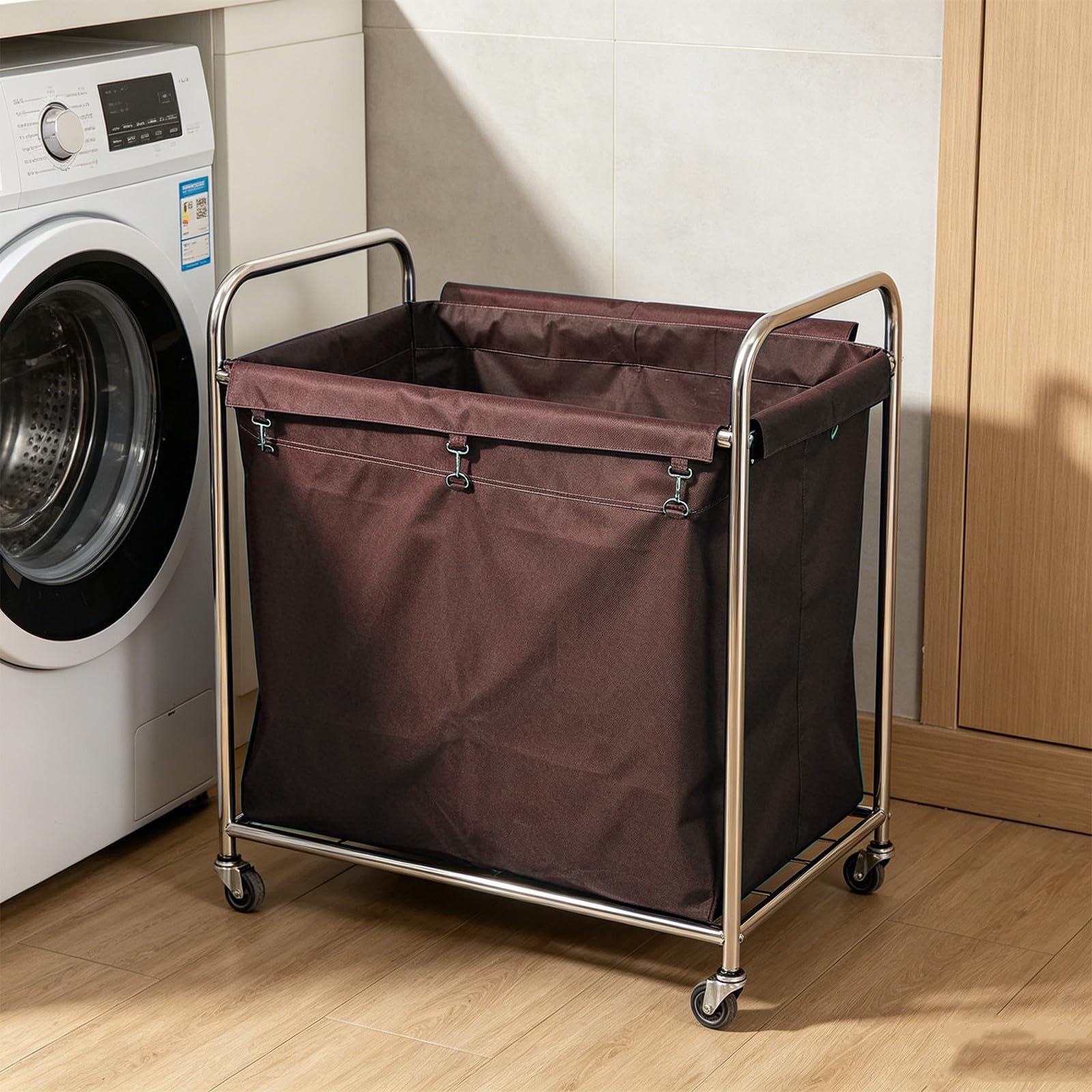 Sacca Interna per Carrello Lavanderia Rettangolare 12l Oxford | Colore Caffè, Ganci Metallici Inclusi, 83, 00x62, 00x52, 00cm per Hotel e Casa