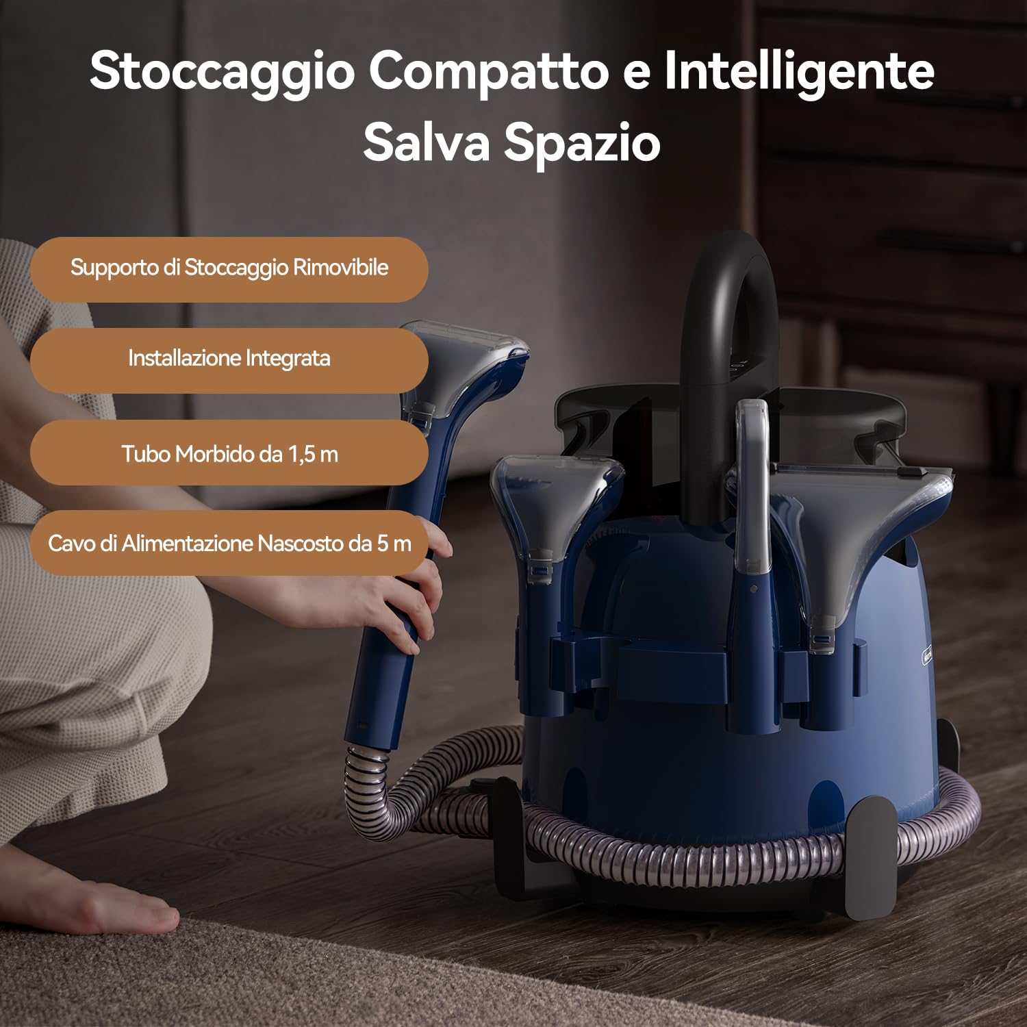 Deerma DEM-BY200 Pulitore a Vapore e Aspirapolvere Umido e Secco, con 5 Spazzole Specializzate e Aspirazione 900W per Tappeti, Divani e Tessuti