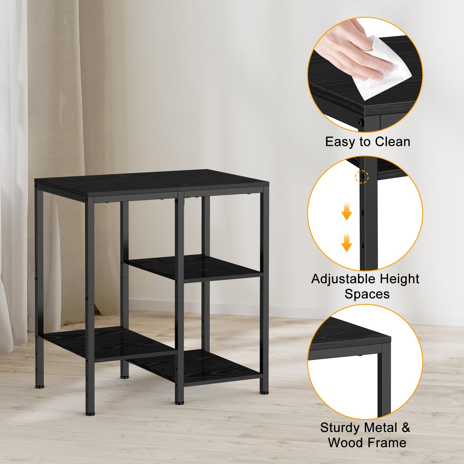 smusei Estantería Multifuncional de 4 Niveles, Estilo Minimalista, Negro, 66 x 40 x 60 cm, 4 Estantes Ajustables, 50 lbs de Capacidad, Incluye Hardware, Montaje en 30 Minutos
