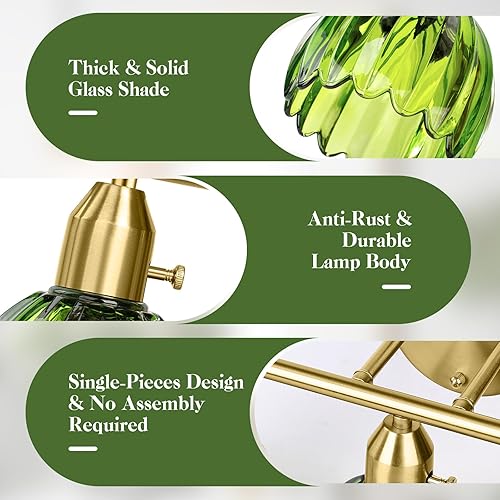 Miniatura 4 de Lámparas de baño  3 luces doradas de tocador con pantalla de cristal de tulipán verde, accesorio de iluminación de baño de latón sobre espejo,