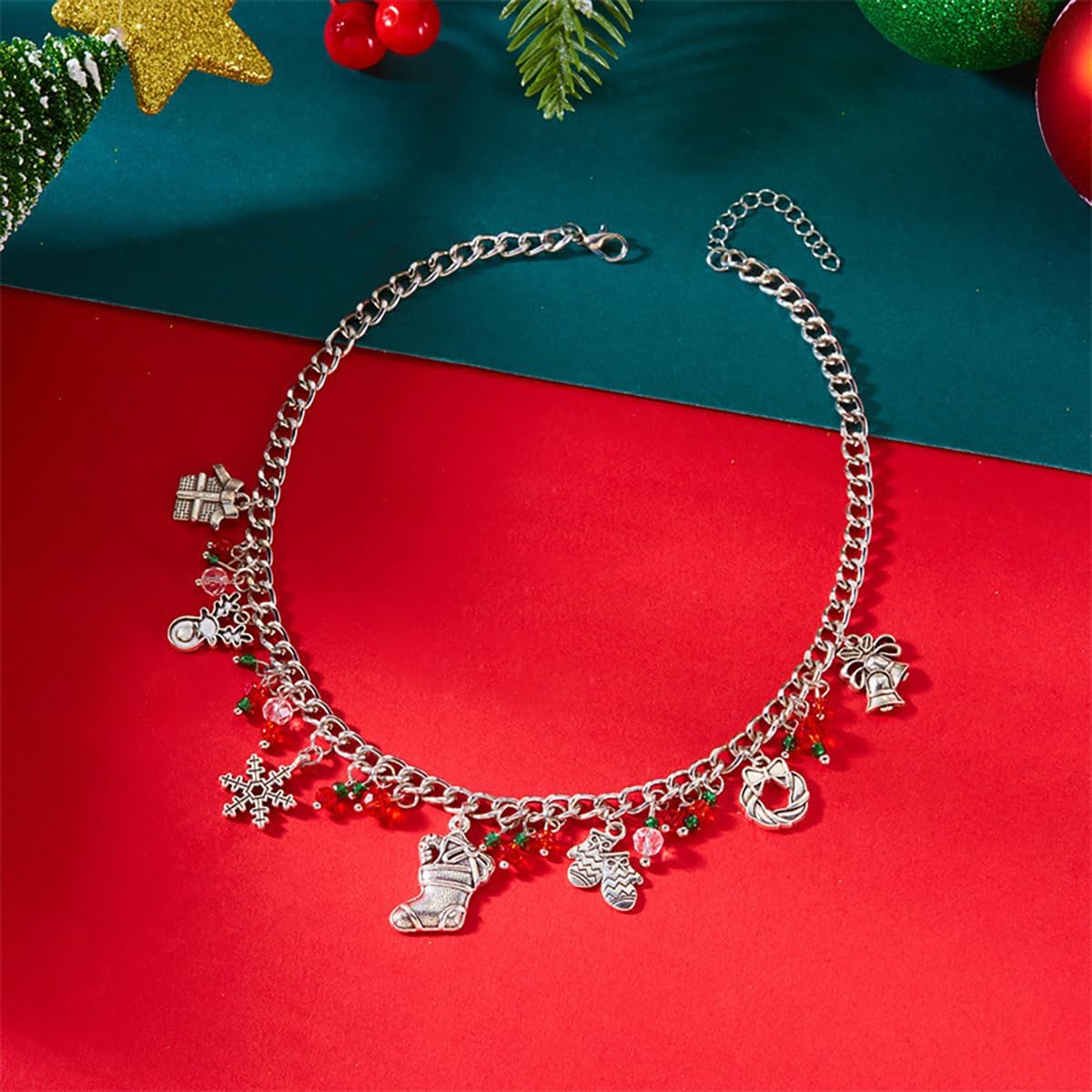 GYRMMUE Christmas Necklaces for Women Christmas Tree Snowflake Snowman Boots Reindeer Bells Pendant Necklaces Statement Chunky Chain Necklaces Xmas Holiday Party Jewelry - Image 4