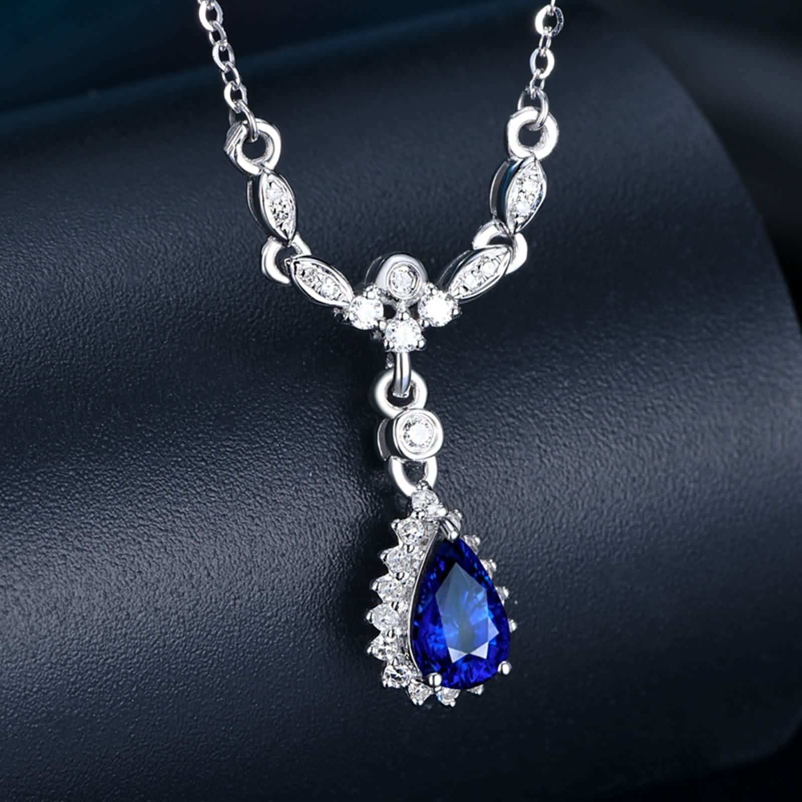 Joya de oro real de 18 quilates, collar de oro blanco para mujer, estilo Art Nouveau, cadena de mujer con corte de gota de 0,5 quilates, azul zafiro, Au750, cadena de oro para mujer, regalo