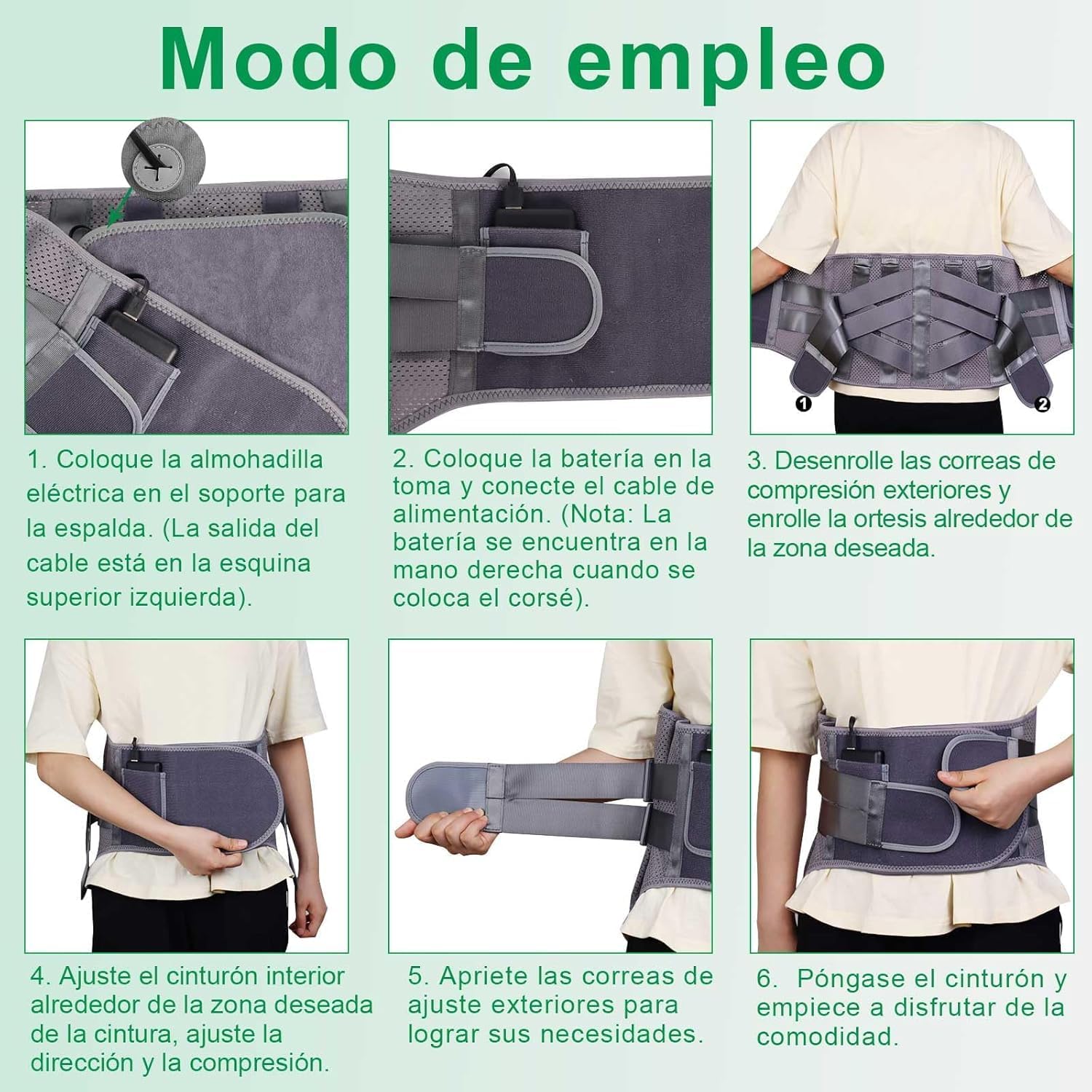 HONGJING Faja de Soporte para la Espalda con Almohadilla Térmica - Cinturón de Compresión Calentado con 7 Varillas Metálicas, Ideal para Alivio del Dolor por Hernia de Disco y Escoliosis (L)