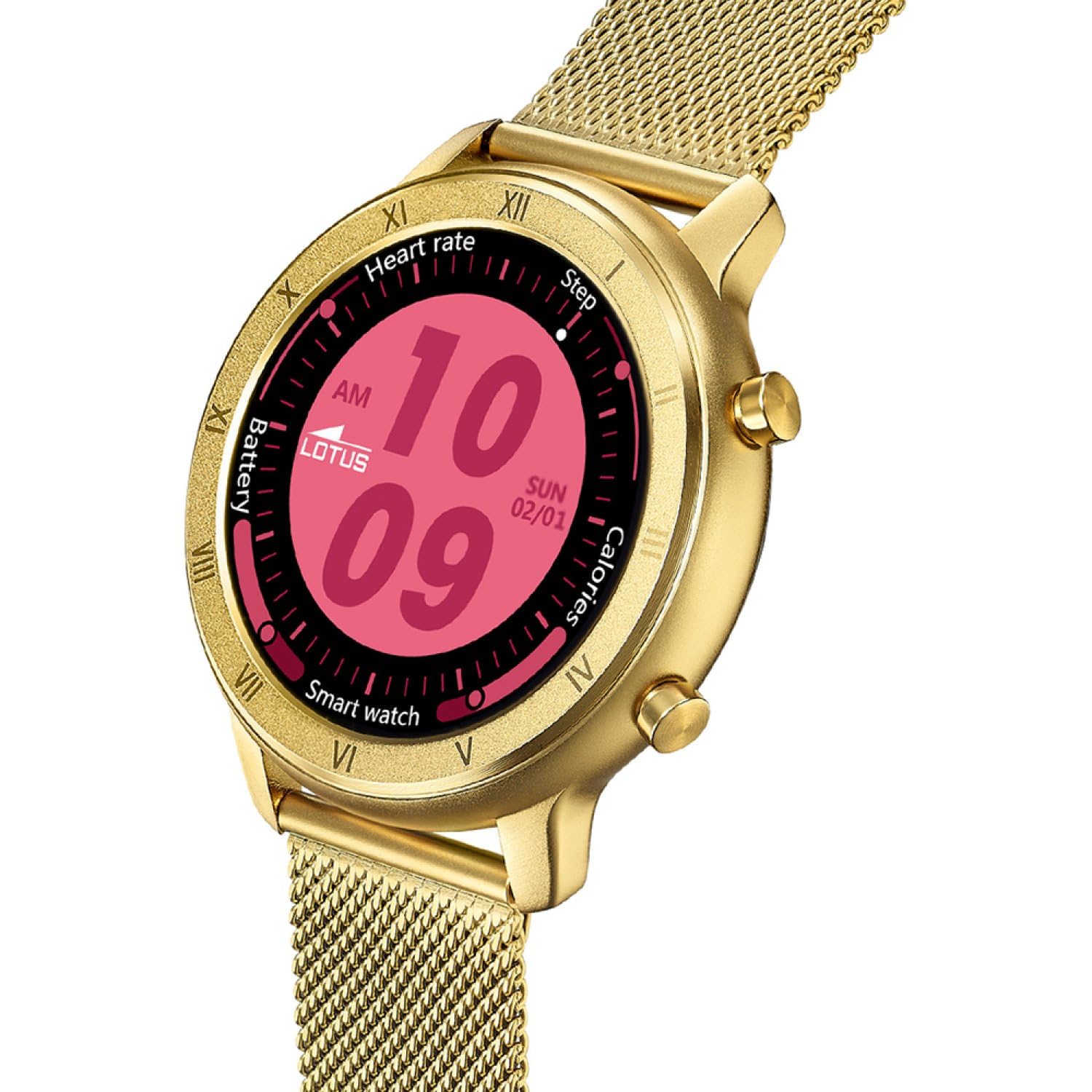LOTUS Reloj Inteligente Mujer - Smartwatch de Acero Inoxidable Dorado - Resistente al Agua IP65 - Control Música, Cuenta Pasos y Calorías, Teléfono, Deportes, Frecuencia Cardíaca, 50038/1