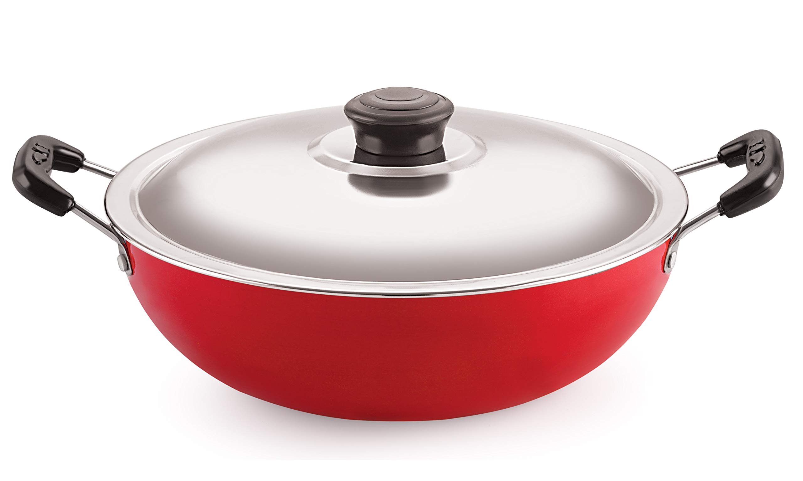 Nirlon Nonstick Non-Toxic, Food Grade Quality Aluminium Deep Fry Kadhai Pan with Steel Lid 24cm - 3 LTR[Red_DKDB] (B091K5HHRK) Amazon Price History, Amazon Price Tracker