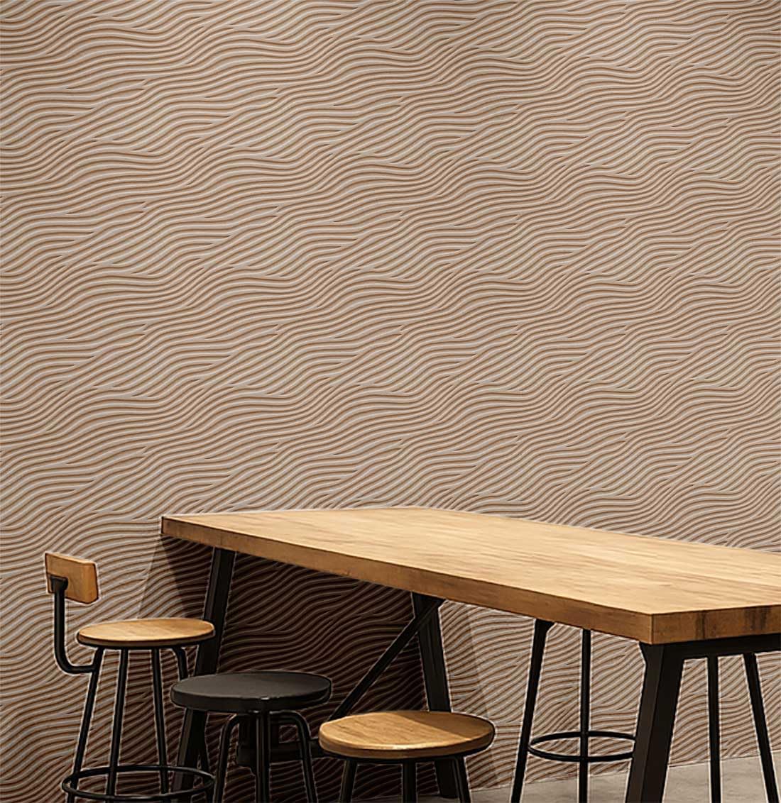 Papier Peint Vinyle Autocollant Vagues 3D S4Sassy Revêtement Beige 25x60