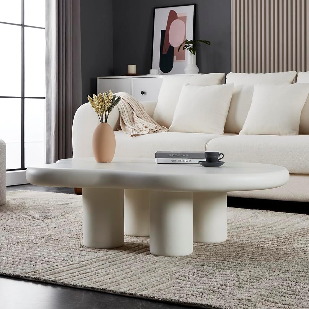 X's Design Cloud Coffee Table, Irregular Cloud-Shaped Tea Table, Living Room, Bedroom, Home Office Furniture, Modern Cute Coffee Table for Home Decor (Off-White, 39.37 Inch)